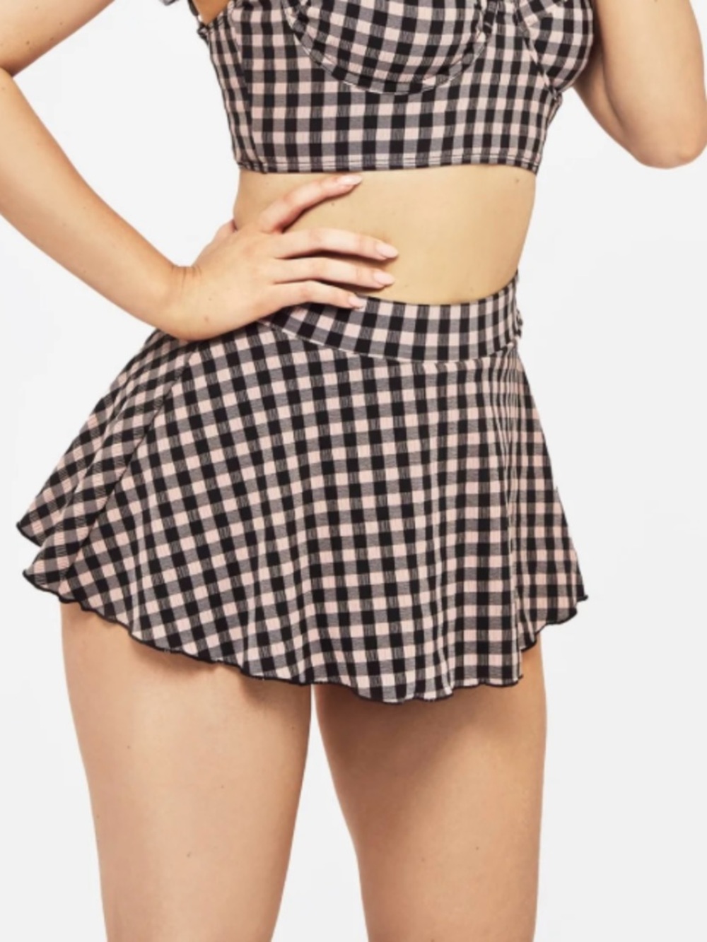 NWOT Disturbia Terra Gingham SWIM SKIRT Pink and Black Retro Whimsigoth Sz 16